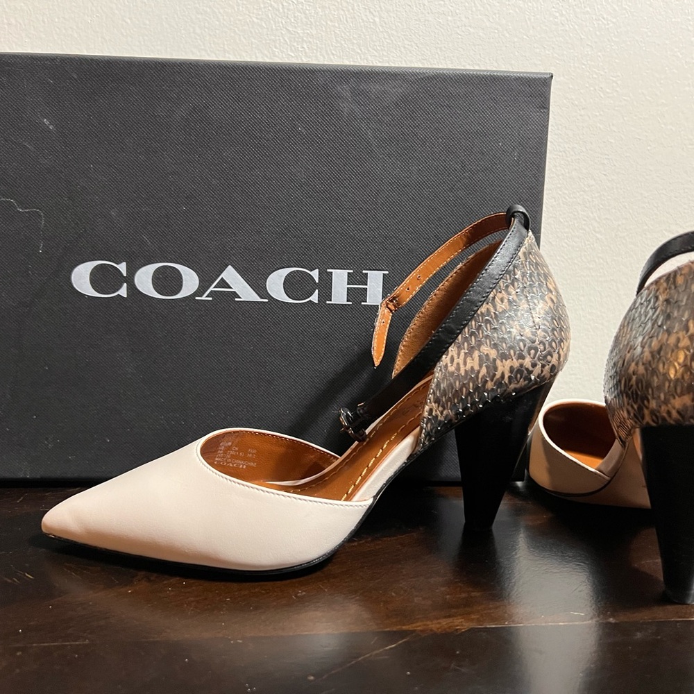 Coach Cream and Black Stiletto Heels